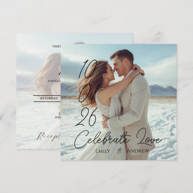 Cartão de casamento de inverno simples e moderno p (Frente/Verso)