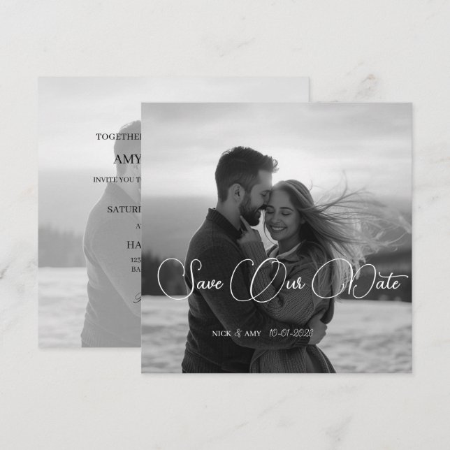 Cartão de Casamento de Inverno Simples e Moderno P (Frente/Verso)