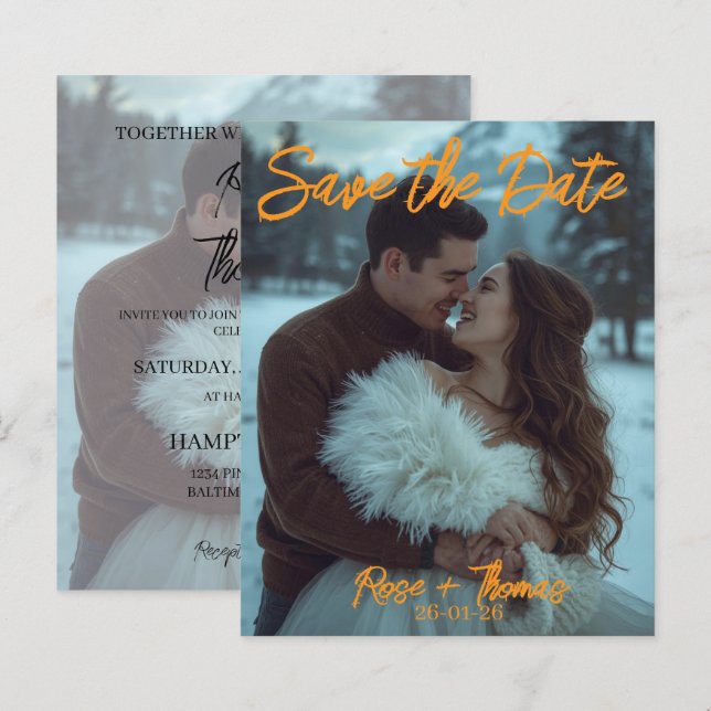 Cartão de casamento de inverno simples e moderno p (Frente/Verso)