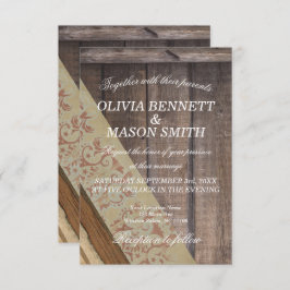 Cartão de casamento de madeira boémio