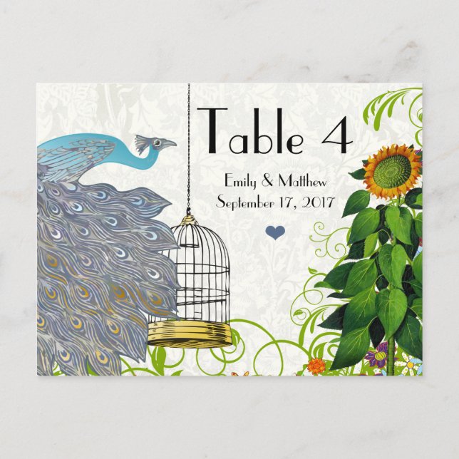Cartão de Casamento de Peacock & Bird Cage (Verso)