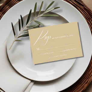 Cartão de Casamento de RSVP de Tan Minimalista Mod