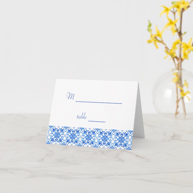 cartão de casamento dos azulejos azuis mediterrâni (Flor Amarela)