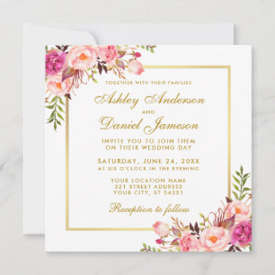 Cartão De Casamento Dourado A Cor Floral De Cor V