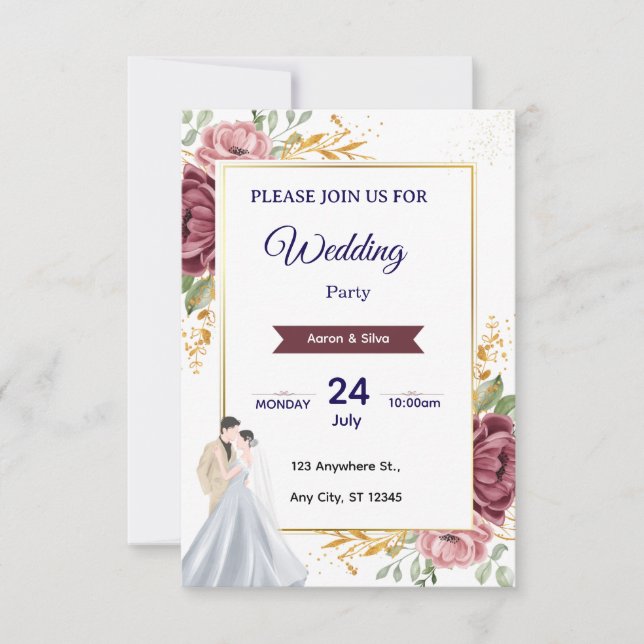 Cartão de Casamento Elegante (Frente)