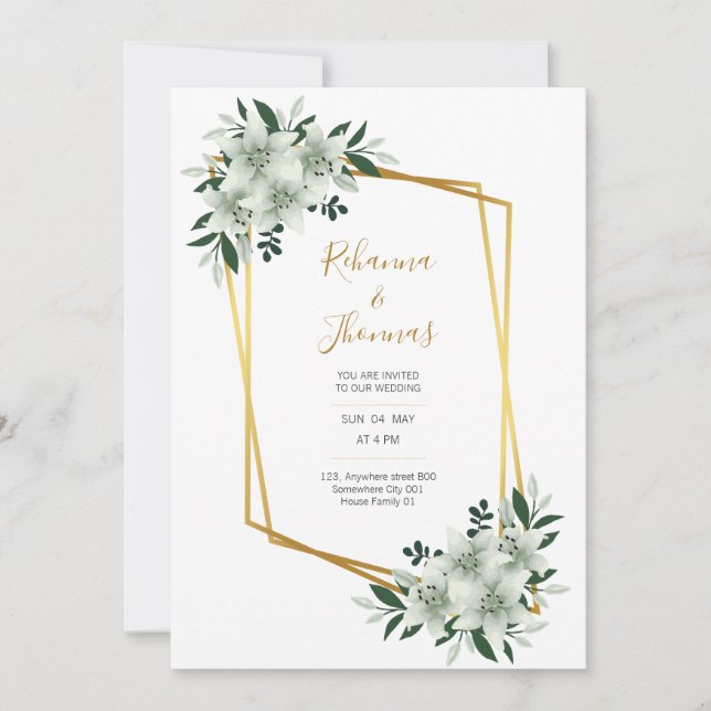 cartão de casamento em aquarela com brancos empoei (Frente)