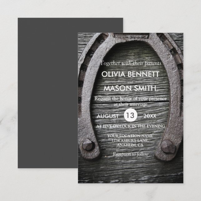 Cartão de casamento em ferradura do encanto (Frente/Verso)