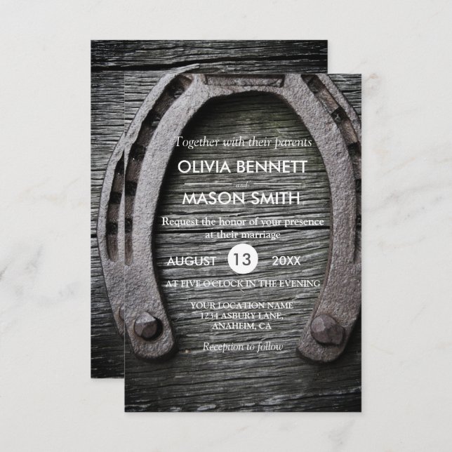 Cartão de casamento em ferradura do encanto (Frente/Verso)