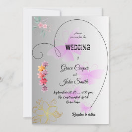 Cartão de casamento em preto e branco com floral 