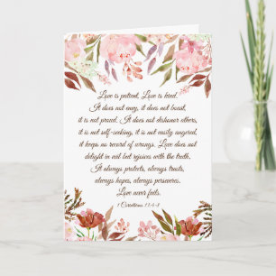 Cartão de Casamento Floral Corado 1 Coríntios 13:4