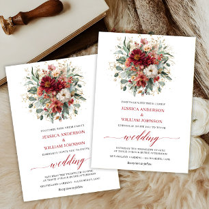 Cartão de Casamento Floral de Outono Marsala Eucal