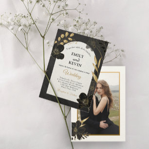 Cartão de casamento Floral e Branco Elegante e Dou