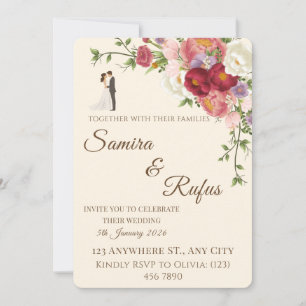Cartão de Casamento Floral Romântico