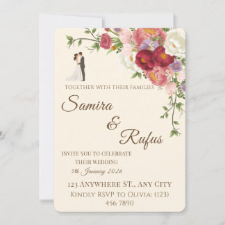 Cartão de Casamento Floral Romântico