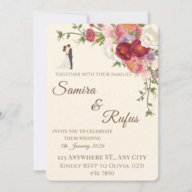 Cartão de Casamento Floral Romântico (Frente)