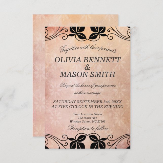 Cartão de Casamento Floral Rosa (Frente/Verso)