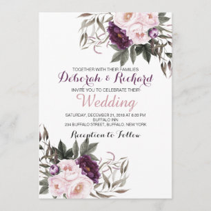 Cartão de Casamento Floral Russo de Púrpura Prof