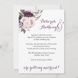 Cartão de Casamento Floral Russo de Púrpura Prof