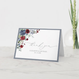 Cartão de Casamento Floral Vermelho Dusty Blue Bu