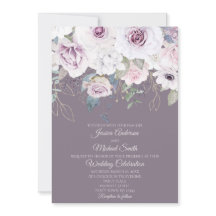 Cartão de Casamento Floral Violet Rosa Dourado LEA