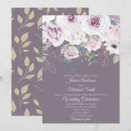 Cartão de Casamento Floral Violet Rosa Dourado LEA