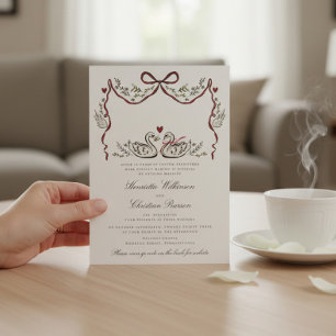 Cartão de Casamento Florestal Cisnes Românticos co