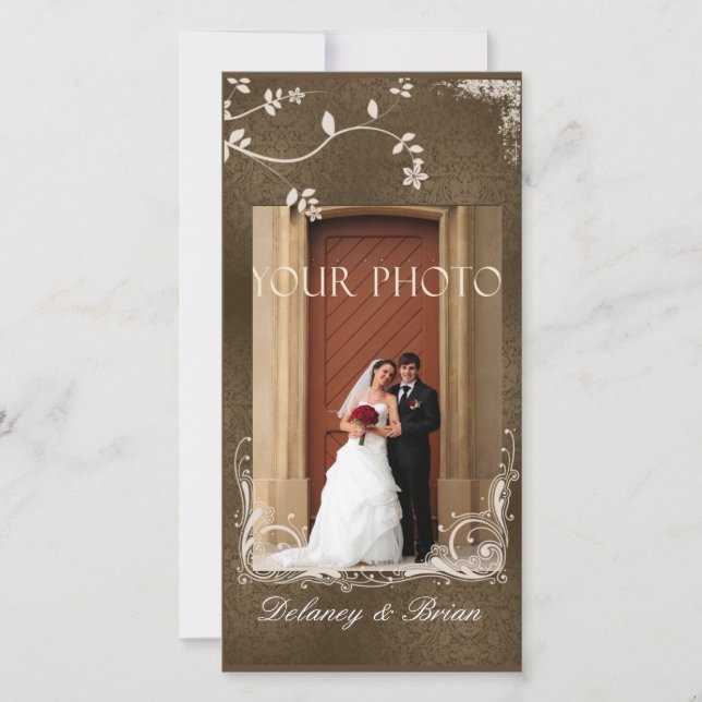 Cartão de Casamento Fotográfico - Acentos castanho (Frente)