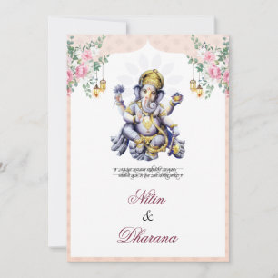 Cartão de Casamento Indiano Ganesha Floral Tradici