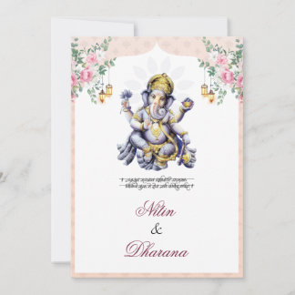 Cartão de Casamento Indiano Ganesha Floral Tradici