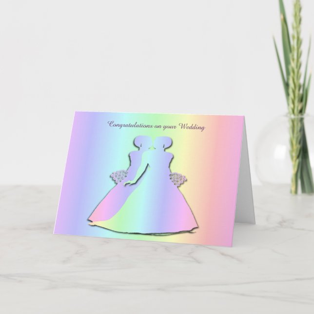 Cartão de casamento lésbico Pastel Pride para noiv (Frente)