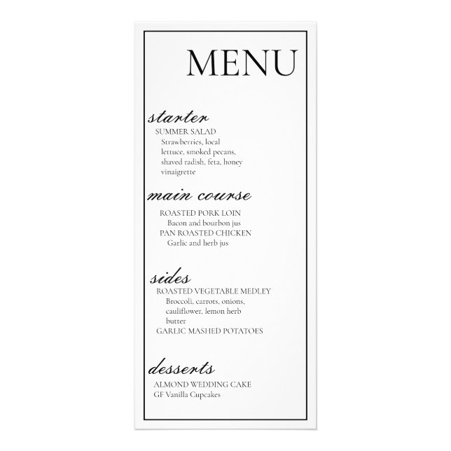 Cartão de Casamento Menu (Frente)