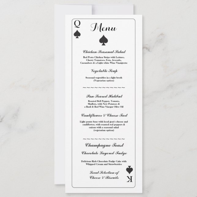Cartão de Casamento Menu Recepção Ás de Espadas (Frente)