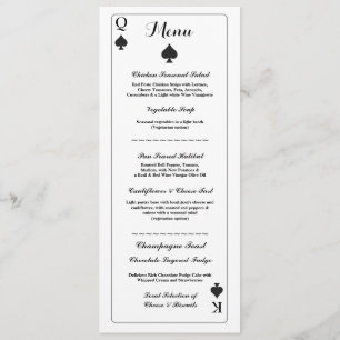 Cartão de Casamento Menu Recepção Ás de Espadas