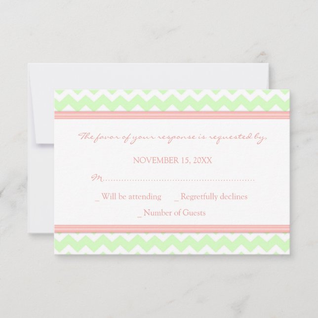 Cartão de Casamento Mint Coral Chevron RSVP (Frente)