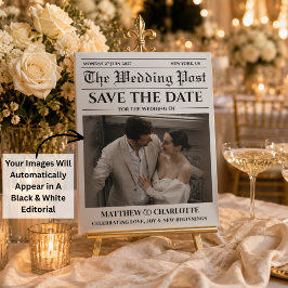 Cartão de casamento preto e branco de jornal Save