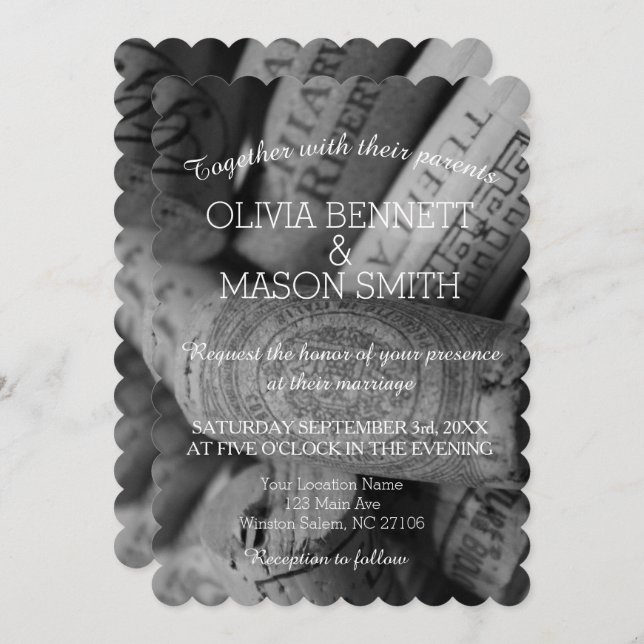 Cartão de casamento preto e branco elegante da (Frente/Verso)