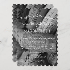 Cartão de casamento preto e branco elegante da