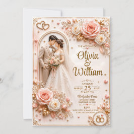 Cartão de Casamento Rosa Romântica 3D | Personaliz