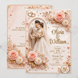 Cartão de Casamento Rosa Romântica 3D | Personaliz