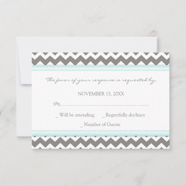 Cartão de Casamento RSVP Blue Chevron cinza (Frente)