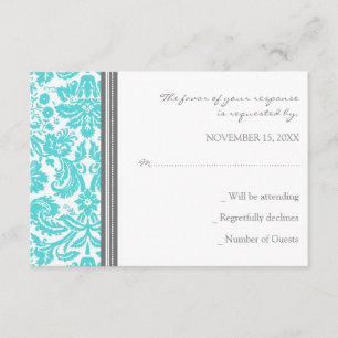 Cartão de Casamento RSVP de cinza Aqua Damask