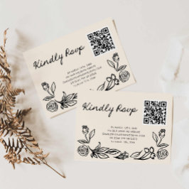 Cartão de Casamento RSVP de Código QR Floral Desen