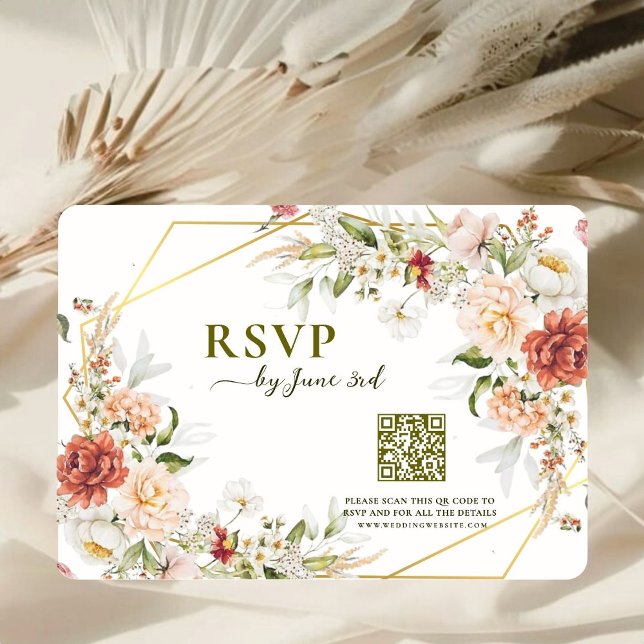 Cartão de Casamento RSVP de Código QR - Geométrico (Criador carregado)