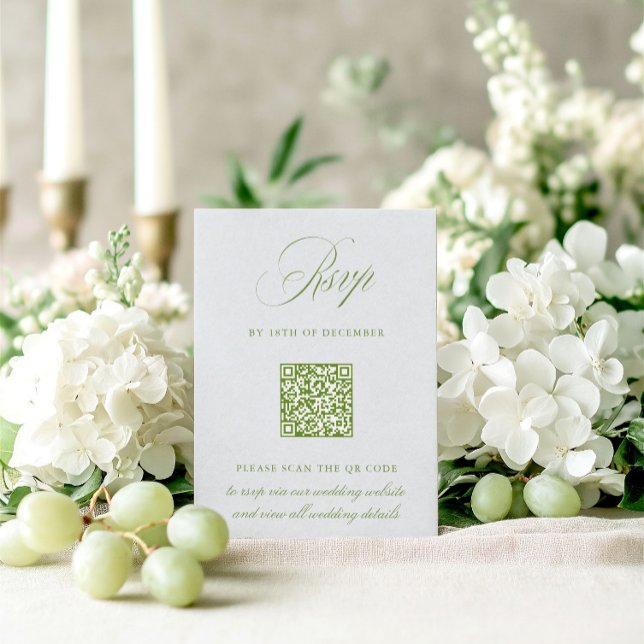 Cartão de Casamento RSVP de Código QR RSVP de Códi (Sage Green & Sky Blue QR Code RSVP Wedding Card)