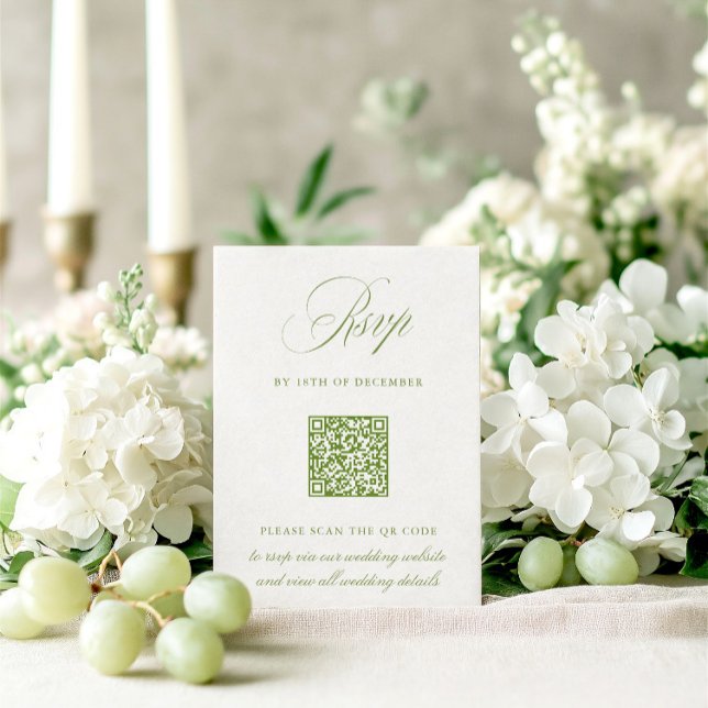 Cartão de Casamento RSVP de Código QR Verde Elegan (Elegant Sage Green QR Code RSVP Wedding Card)