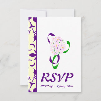 Cartão de Casamento RSVP de Damasco Amarelo Roxo