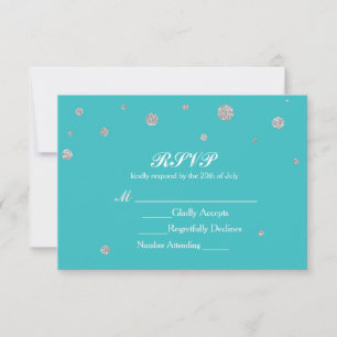 Cartão de Casamento RSVP de Turquesa e Silver Glit