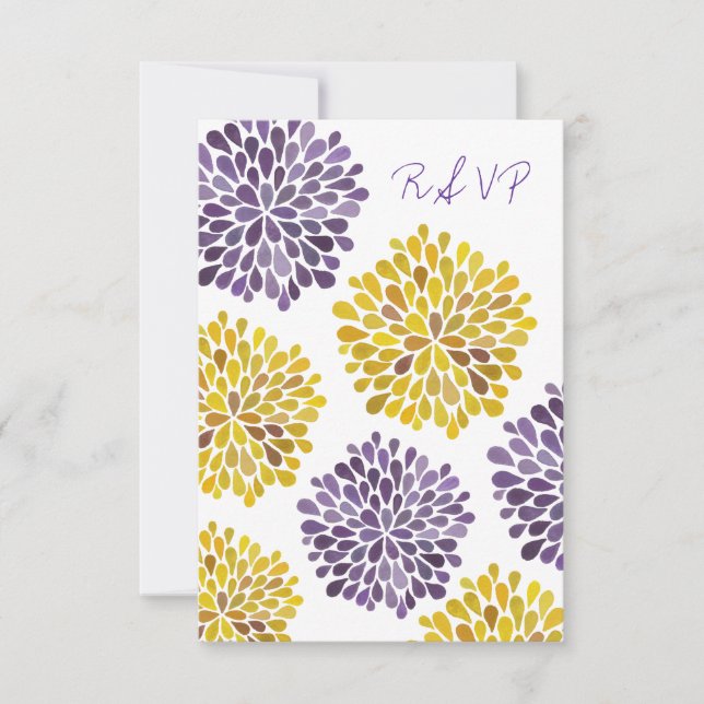 Cartão de Casamento RSVP Flor Amarelo Roxo (Frente)