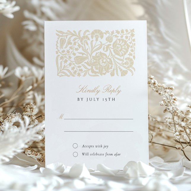 Cartão de Casamento RSVP Floral de eterno Beige e  (Criador carregado)