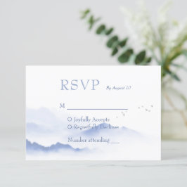 Cartão de casamento Rsvp para montanhas e pássaros